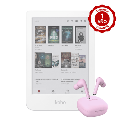 Lector Kobo Clara Colour 6" HD 16GB Blanco + Audifono Rosado - Bestmart