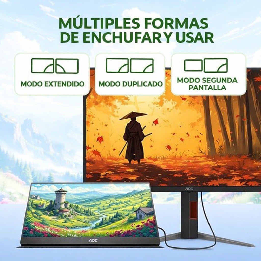 Monitor Portátil AOC 16T20 15.6” Full HD IPS USB - C Mini HDMI con Altavoces - Negro - Bestmart