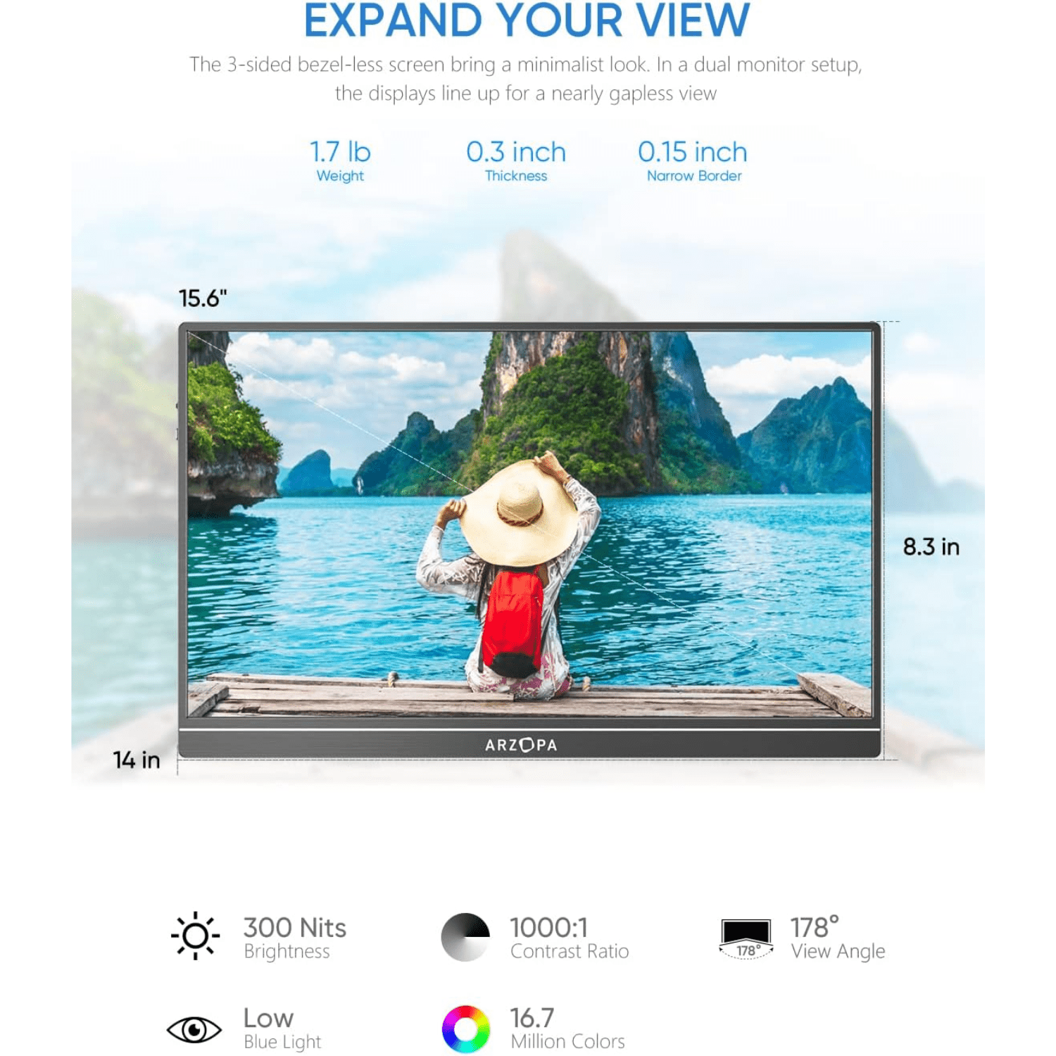 Monitor Portátil Arzopa 15,6"FHD 1080P USB - C HDMI compatible con PC Mac Xbox Switch PS5 Celular - Bestmart