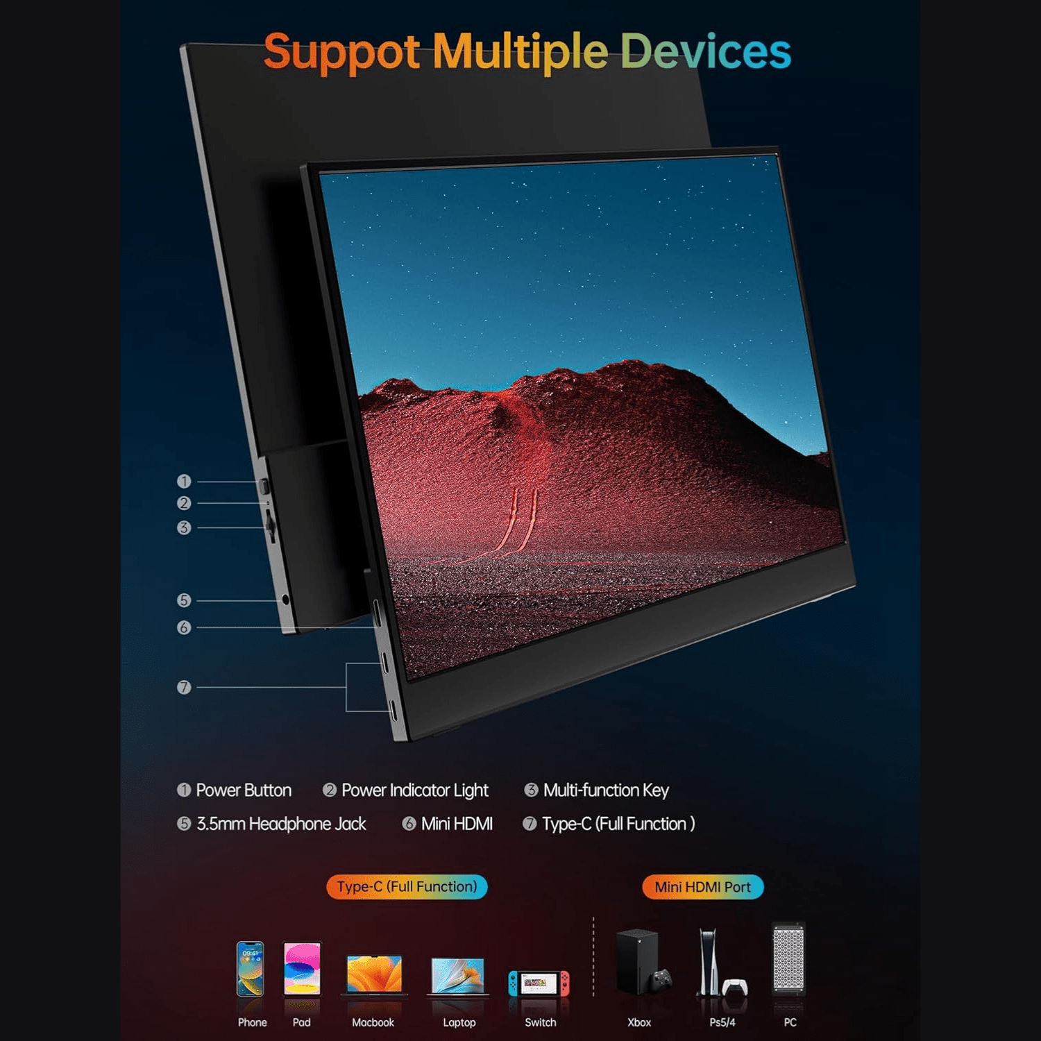 Monitor Portátil Vilva 15,6" FHD 1080P IPS con USB - C, HDMI, cubierta y altavoces Negro - Bestmart