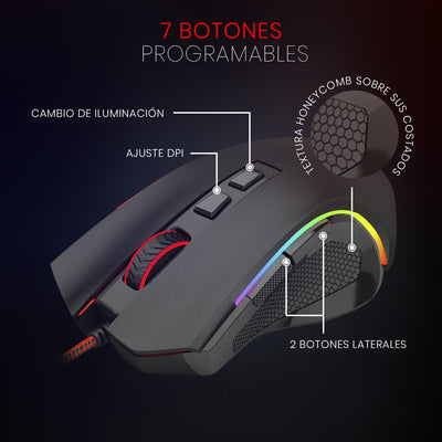 Mouse Gamer Redragon Griffin M607 Cableado Pixart PWM3212 7200 DPI - RGB - Negro - Bestmart
