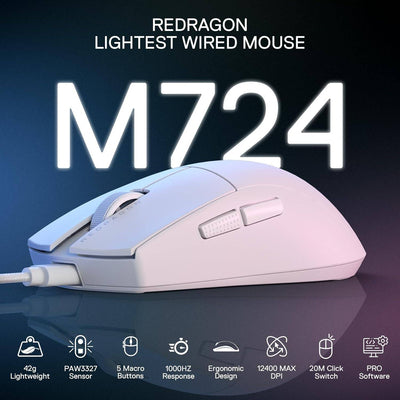 Mouse Gamer Redragon King M724W - Blanco - Bestmart
