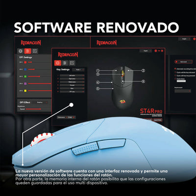 Mouse Gamer Redragon St4r Pro Inalámbrico Tri - Mode Pixart PAW3395 26000 DPI - RGB - Celeste - Bestmart