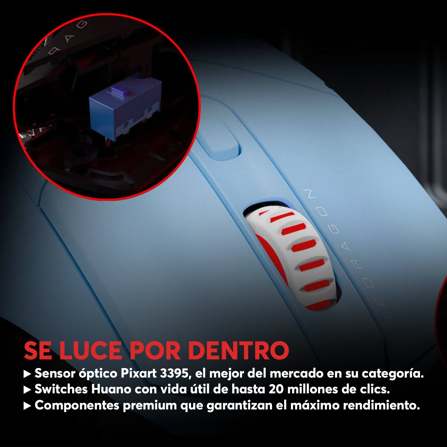Mouse Gamer Redragon St4r Pro Inalámbrico Tri - Mode Pixart PAW3395 26000 DPI - RGB - Celeste - Bestmart