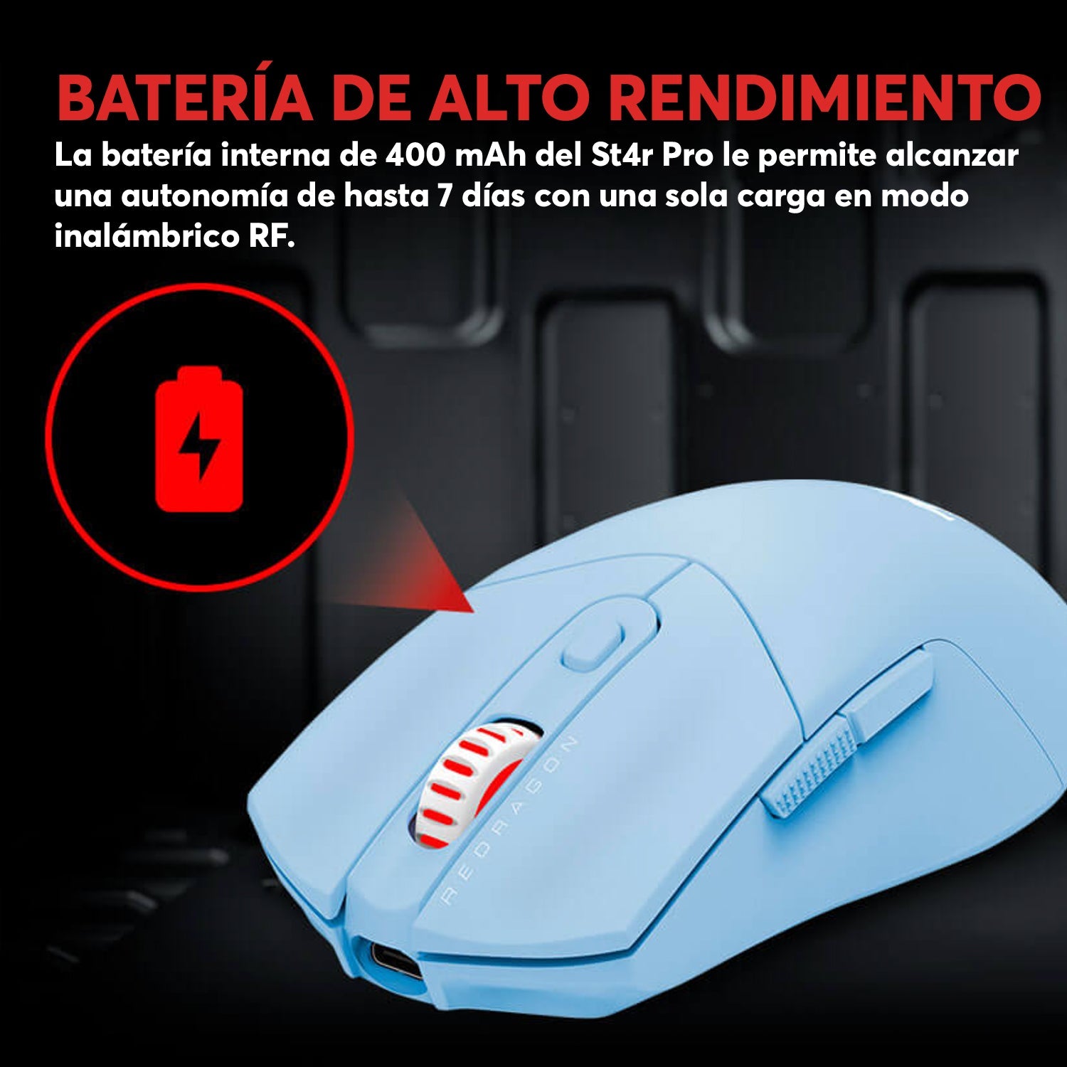 Mouse Gamer Redragon St4r Pro Inalámbrico Tri - Mode Pixart PAW3395 26000 DPI - RGB - Celeste - Bestmart