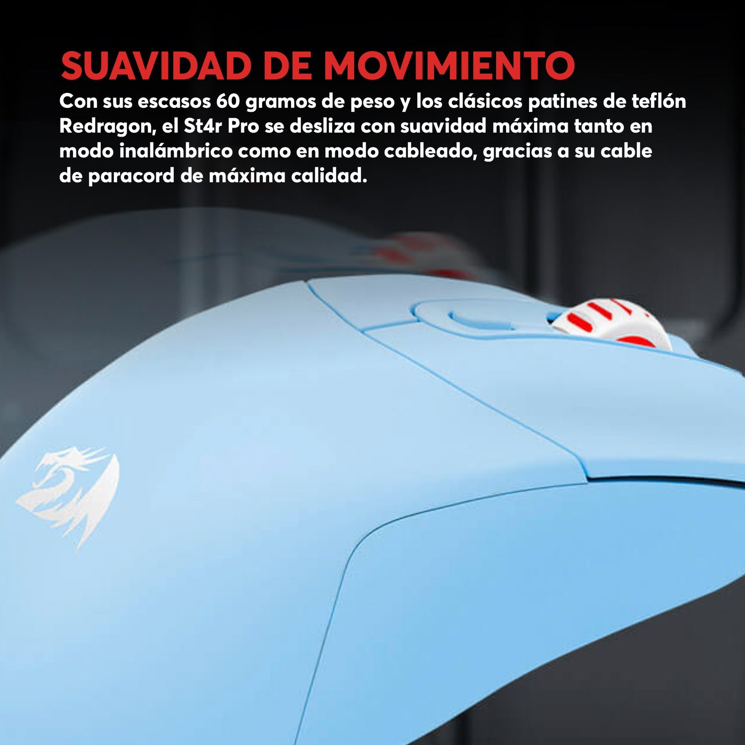 Mouse Gamer Redragon St4r Pro Inalámbrico Tri - Mode Pixart PAW3395 26000 DPI - RGB - Celeste - Bestmart