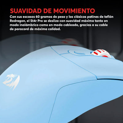 Mouse Gamer Redragon St4r Pro Inalámbrico Tri - Mode Pixart PAW3395 26000 DPI - RGB - Celeste - Bestmart