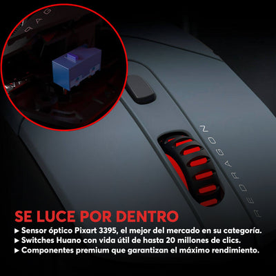 Mouse Gamer Redragon St4r Pro Inalámbrico Tri - Mode Pixart PAW3395 26000 DPI - RGB - Gris - Bestmart