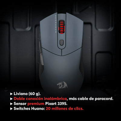 Mouse Gamer Redragon St4r Pro Inalámbrico Tri - Mode Pixart PAW3395 26000 DPI - RGB - Gris - Bestmart