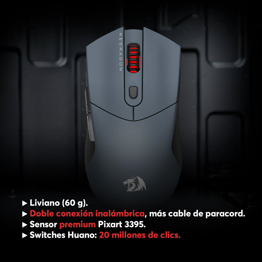 Mouse Gamer Redragon St4r Pro Inalámbrico Tri-Mode Pixart PAW3395 26000 DPI - RGB - Gris