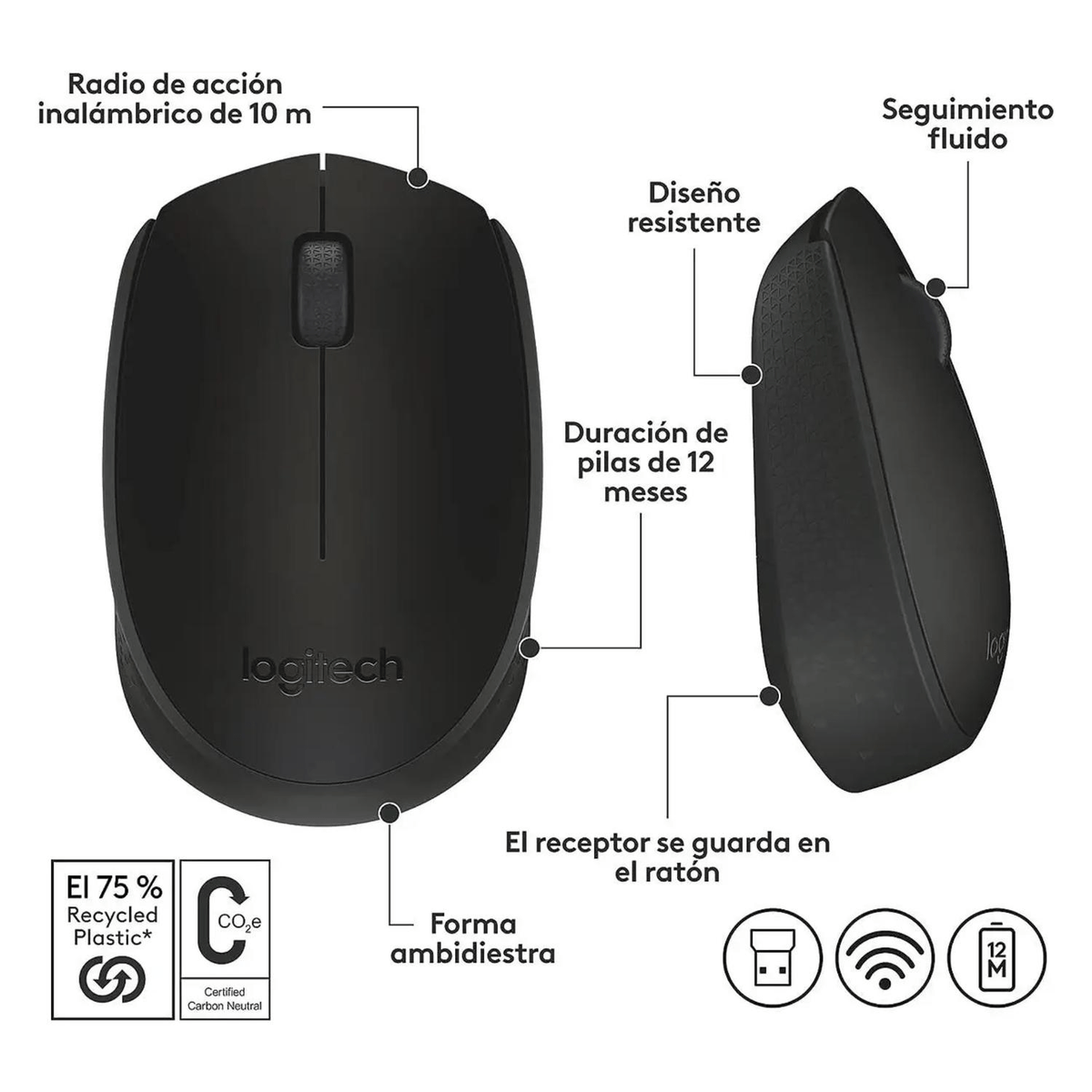 Mouse inalámbrico Logitech M170 negro - Bestmart