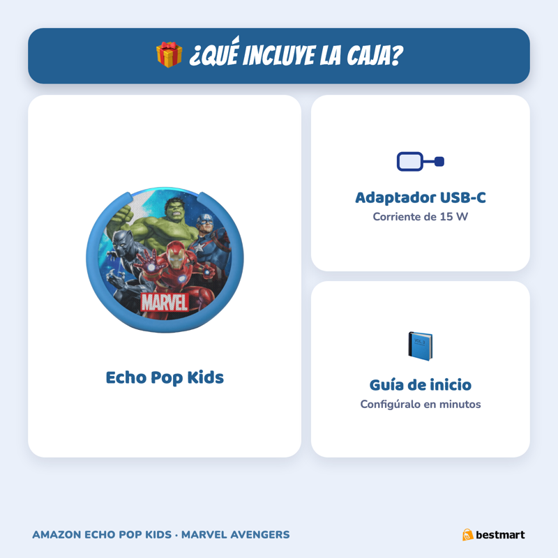 Echo Pop Kids Marvel - Que incluye la caja
