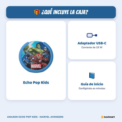 Echo Pop Kids Marvel - Que incluye la caja