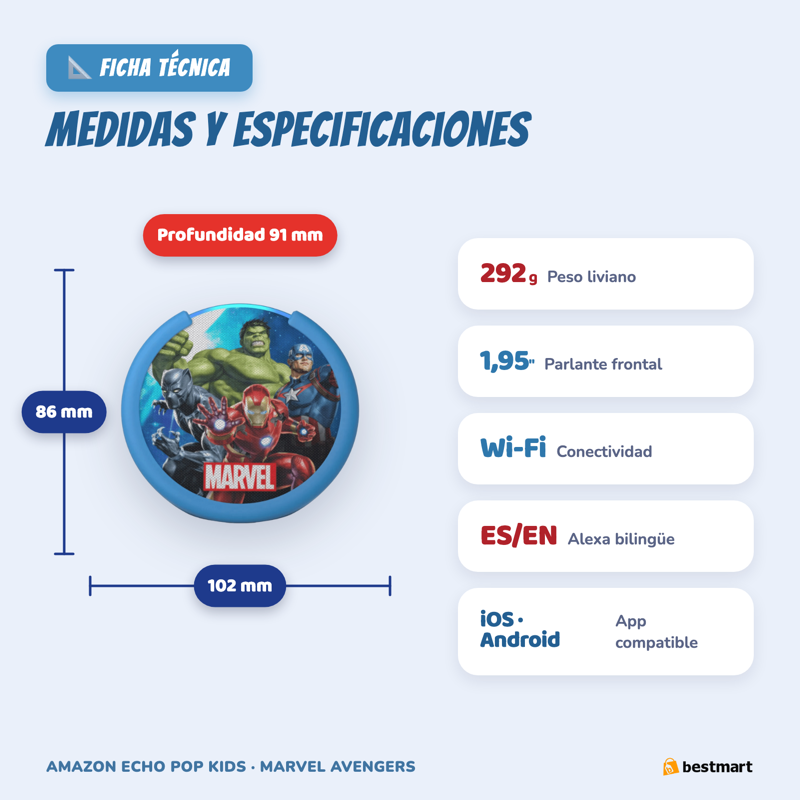 Echo Pop Kids Marvel - Medidas y especificaciones