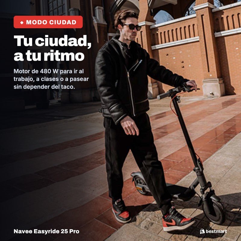 Navee Scooter Eléctrico Easyride 25 Pro Plegable Autonomía 25km Máx 25km/h Neumáticos 8.5" 480W Suspensión Delantera EABS Negro - Bestmart