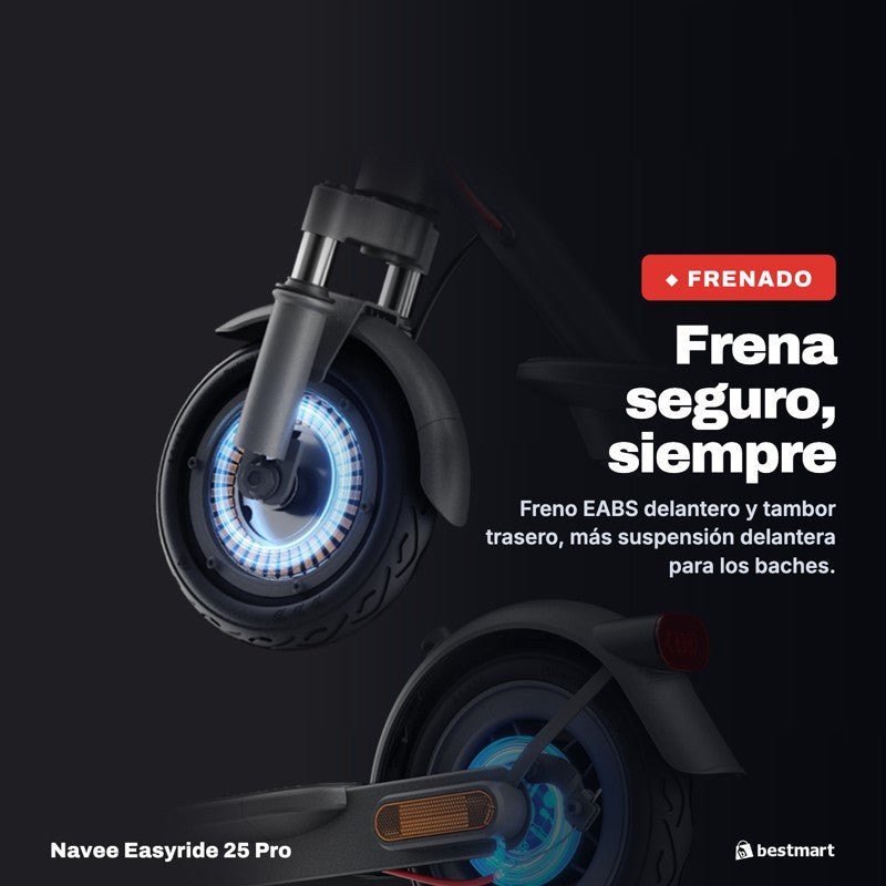Navee Scooter Eléctrico Easyride 25 Pro Plegable Autonomía 25km Máx 25km/h Neumáticos 8.5" 480W Suspensión Delantera EABS Negro - Bestmart