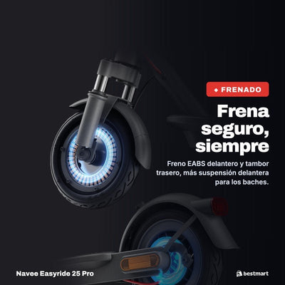 Navee Scooter Eléctrico Easyride 25 Pro Plegable Autonomía 25km Máx 25km/h Neumáticos 8.5" 480W Suspensión Delantera EABS Negro - Bestmart