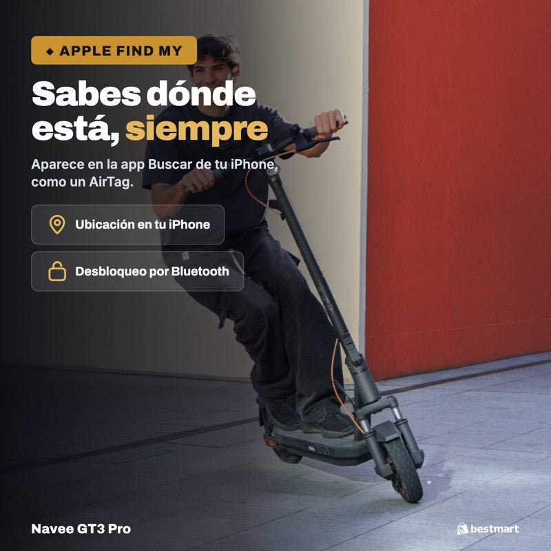 Navee Scooter Eléctrico GT3 Pro Plegable Autonomía 60km Máx 32km/h Neumáticos 10" 1000W Suspensión Cuádruple TCS Negro - Bestmart