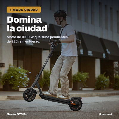 Navee Scooter Eléctrico GT3 Pro Plegable Autonomía 60km Máx 32km/h Neumáticos 10" 1000W Suspensión Cuádruple TCS Negro - Bestmart