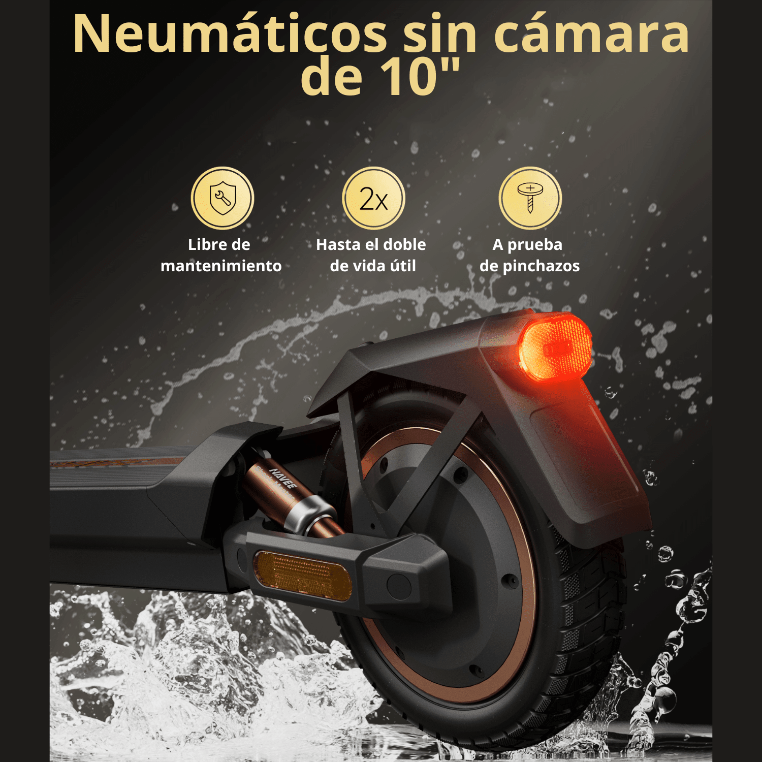 Navee Scooter Eléctrico GT3 Pro Plegable Autonomía 60km Máx 32km/h Neumáticos 10" 1000W Suspensión Cuádruple TCS Negro Open Box - Bestmart