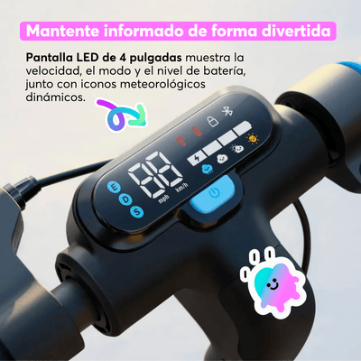 Navee Scooter Eléctrico Infantil K100 Max Plegable Autonomía 24km Máx 16km/h 260W Luces RGB Parlante Bluetooth Control Parental 6-14 Años Azul - Bestmart