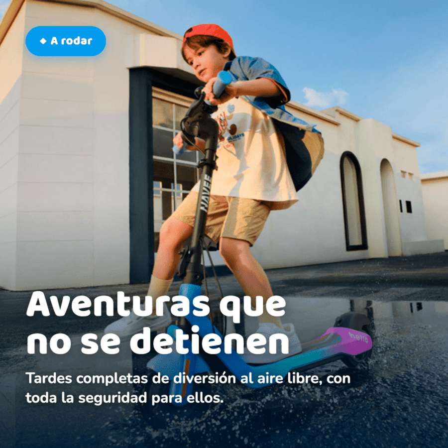 Scooter Eléctrico Navee Infantil K100 Max Plegable Autonomía 24km Máx 16km/h 260W Luces RGB Parlante Bluetooth Control Parental 6-14 Años Azul