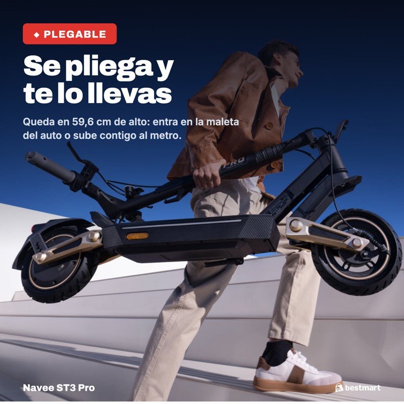 Navee Scooter Eléctrico ST3 Pro Plegable Autonomía 75km Máx 40km/h Neumáticos 10" 1350W Suspensión Doble TCS Negro - Bestmart