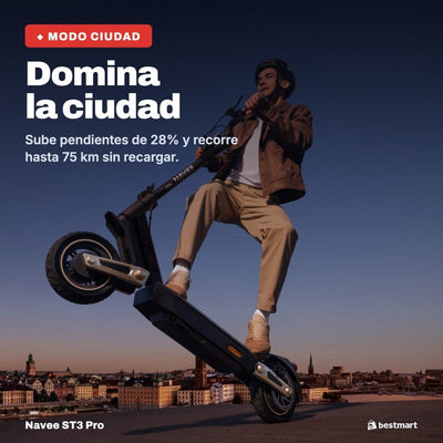 Navee Scooter Eléctrico ST3 Pro Plegable Autonomía 75km Máx 40km/h Neumáticos 10" 1350W Suspensión Doble TCS Negro - Bestmart