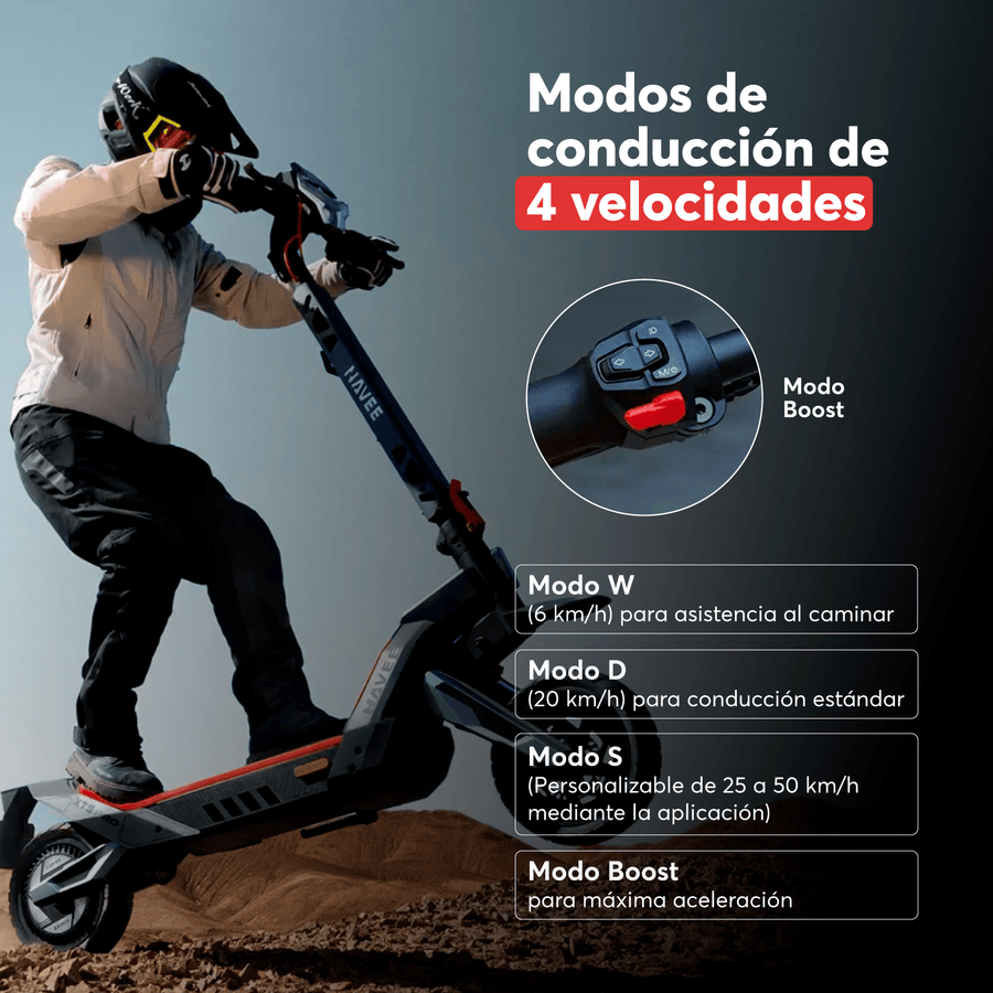 Navee Scooter Eléctrico XT5 Pro Todoterreno Plegable Autonomía 75km Máx 50km/h Neumáticos 12" 2200W Triple Freno Suspensión Doble IPX6 Negro - Bestmart
