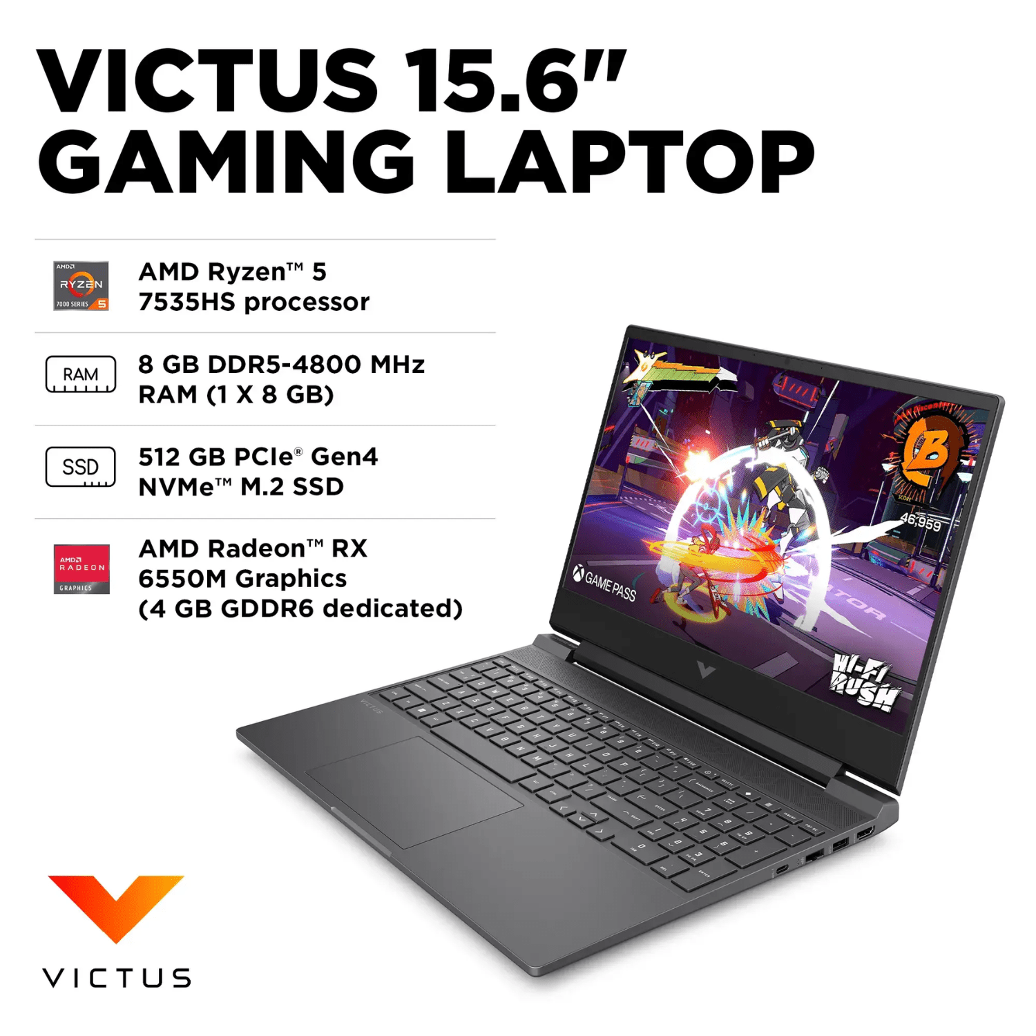 Notebook Gamer HP Victus 15.6" Full HD AMD Ryzen 5 - 512 GB - Silver - Bestmart