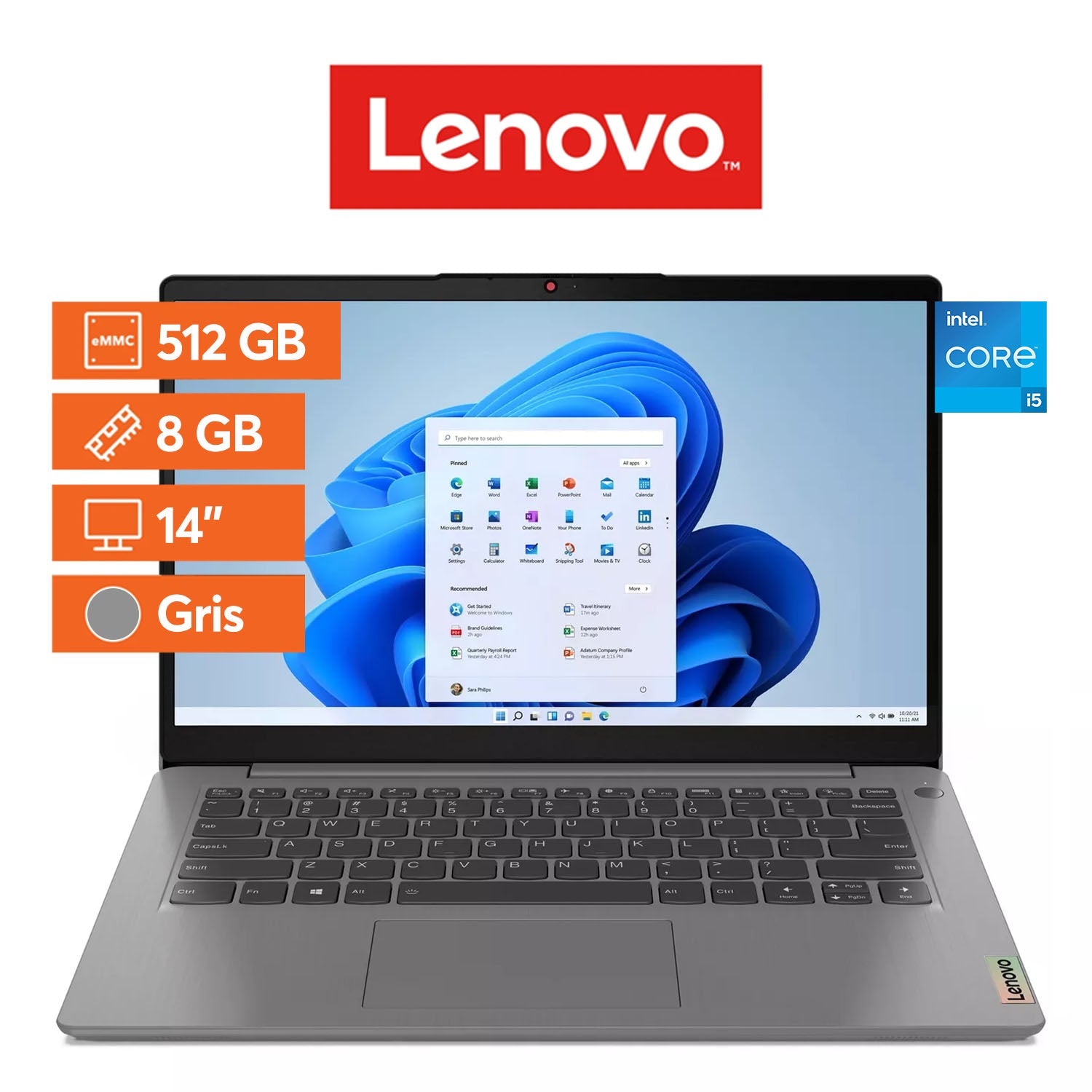Notebook Lenovo IdeaPad 3i 14", Intel Core i5 - 1155G7, 8GB RAM, 512GB SSD Windows 11 - Gris - Bestmart