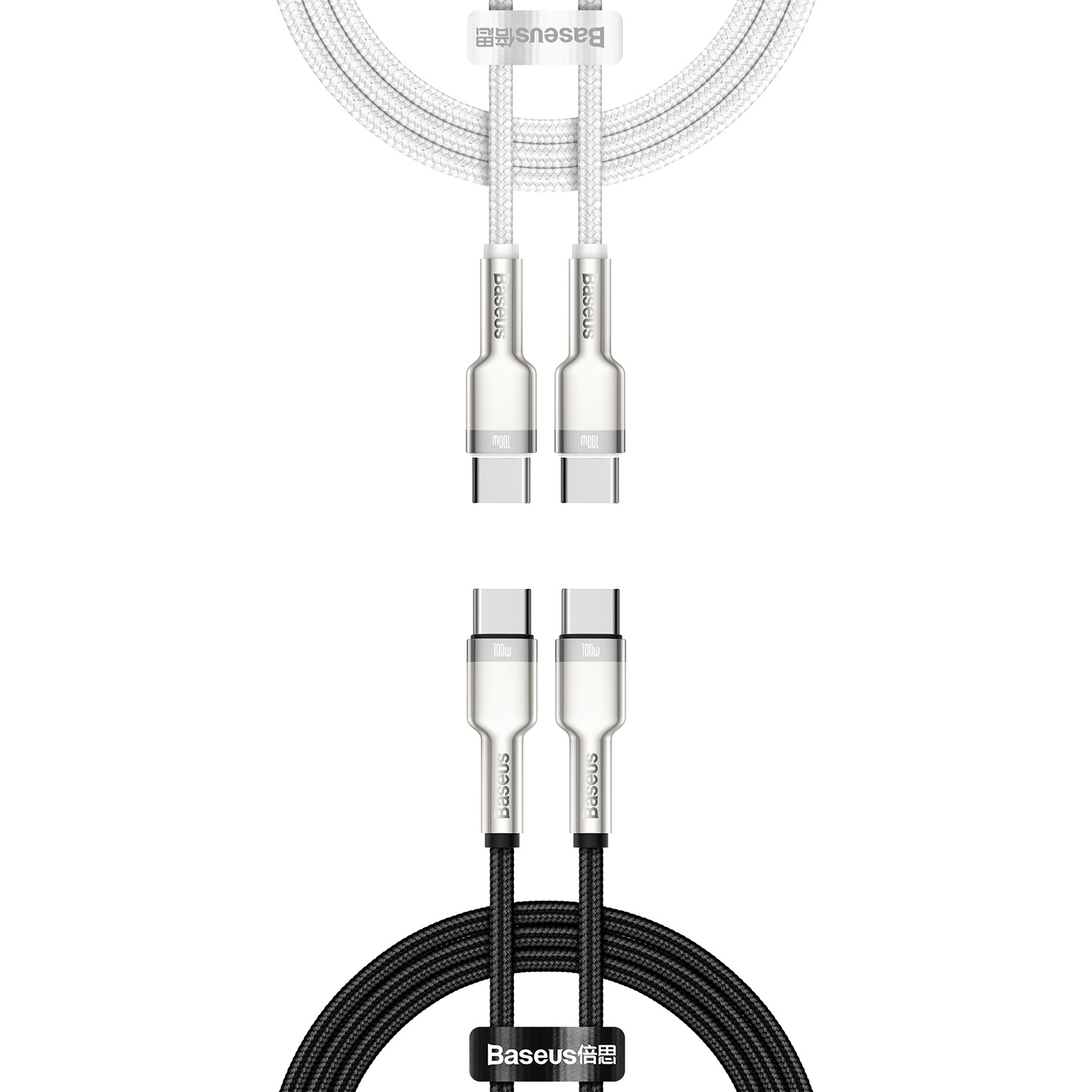 Pack 2 Cables Carga Rápida Baseus Tipo - C 1m 100W Cafule Premium - Blanco y Negro - Bestmart