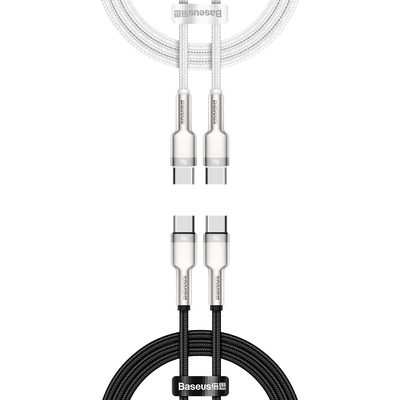 Pack 2 Cables Carga Rápida Baseus Tipo - C 1m 100W Cafule Premium - Blanco y Negro - Bestmart
