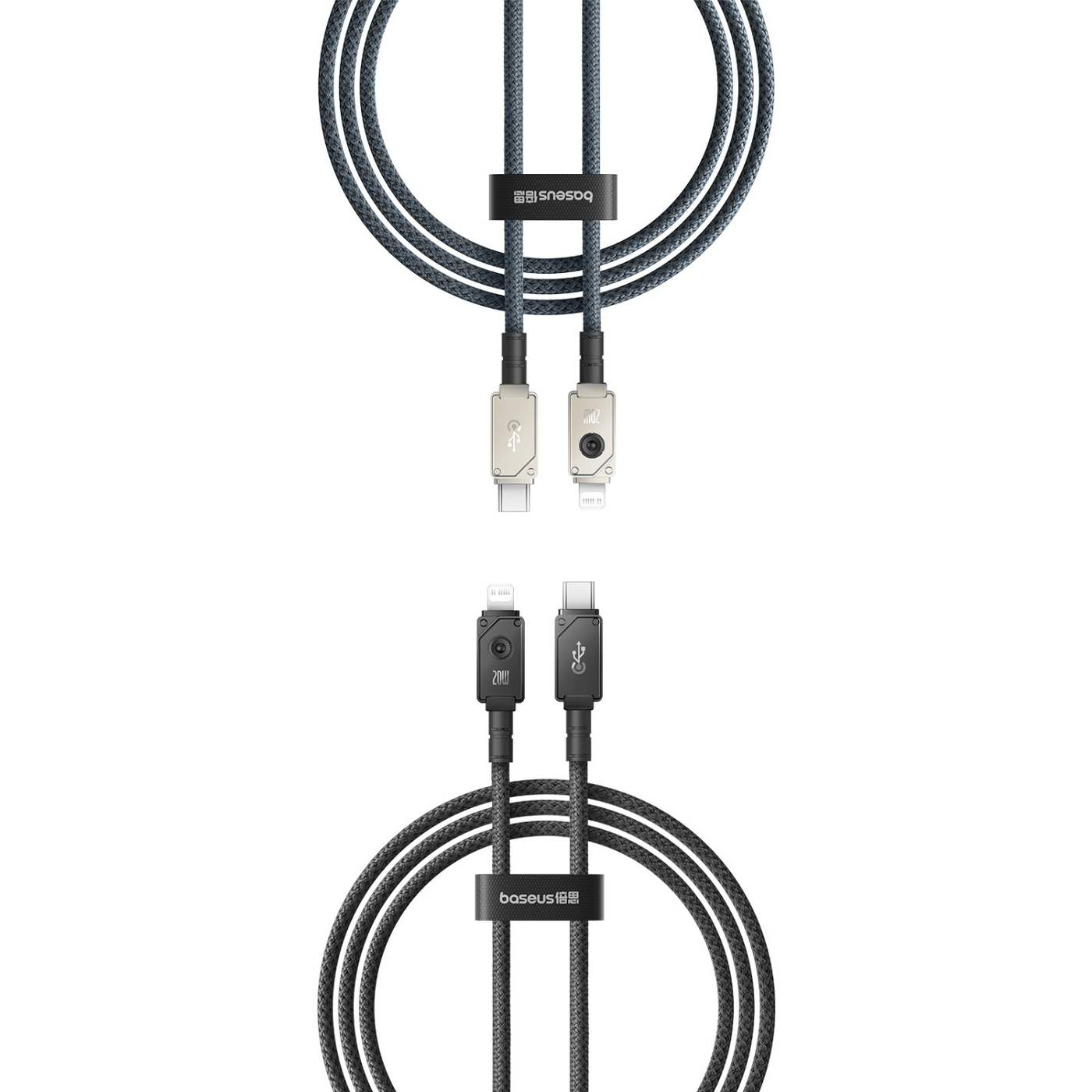 Pack 2 Cables Carga Rápida Baseus Tipo C a Lightning 1m 20W - Blanco y Negro