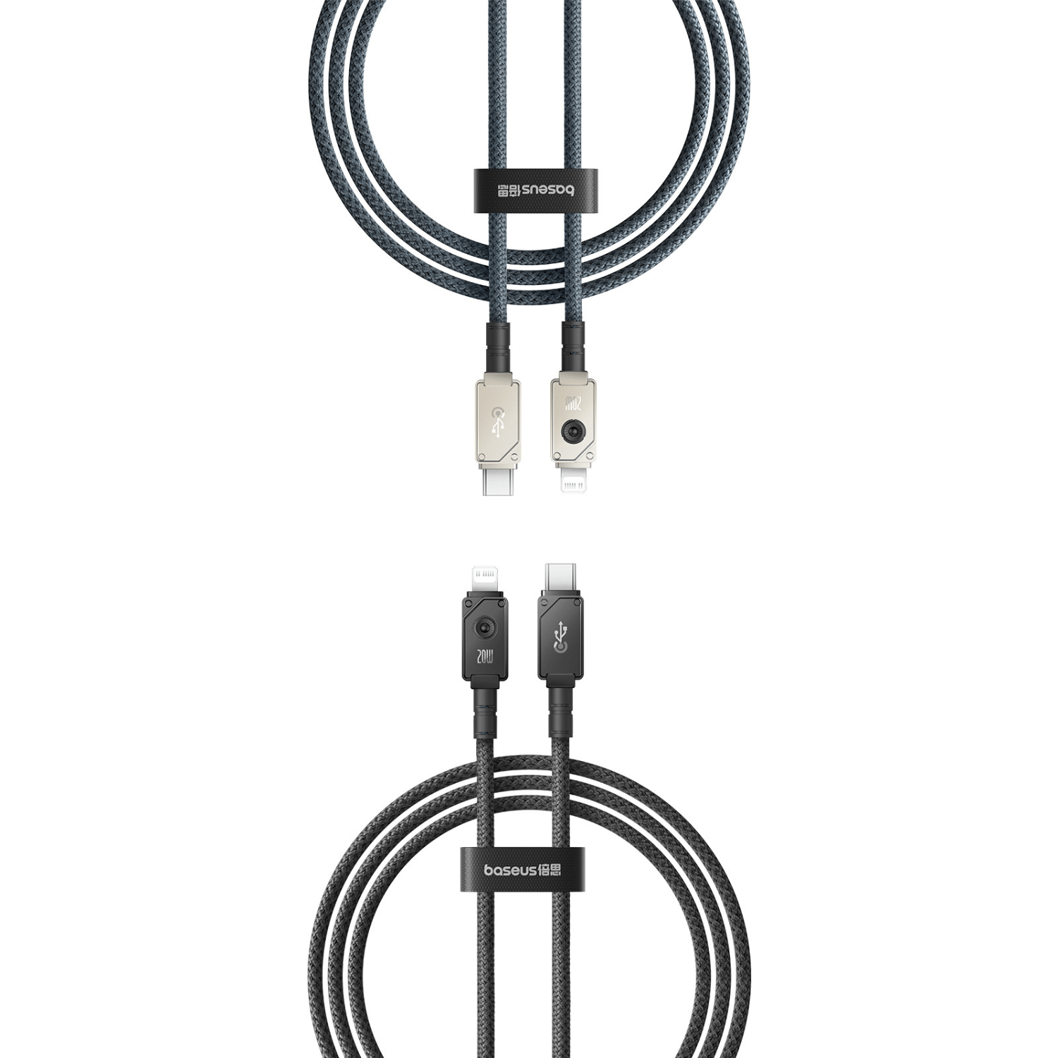 Pack 2 Cables Carga Rápida Baseus Tipo C a Lightning 1m 20W - Blanco y Negro - Bestmart