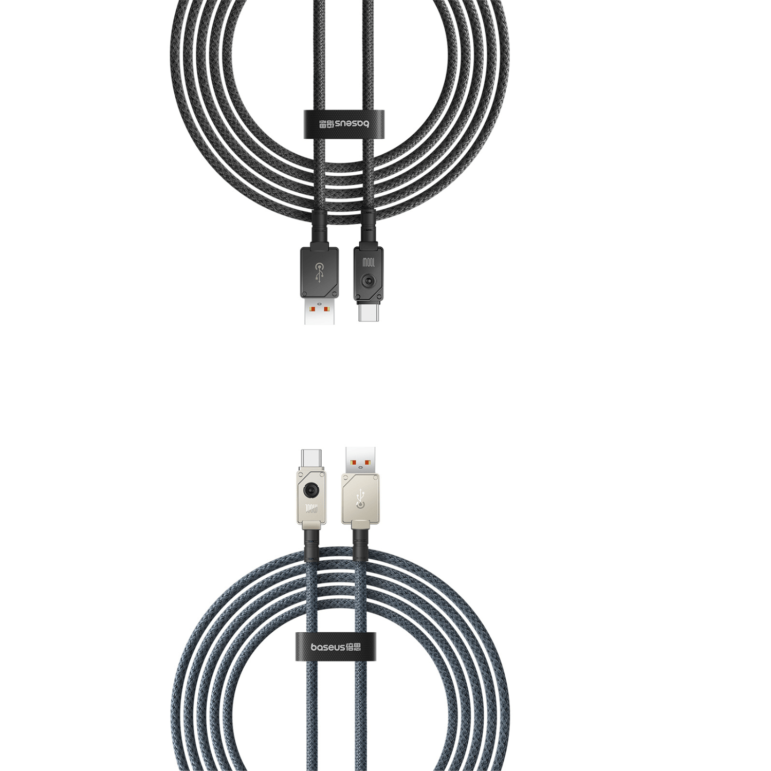 Pack 2 Cables Carga Rápida Baseus Unbreakable USB a Tipo C 2m 100W - Blanco y Negro - Bestmart