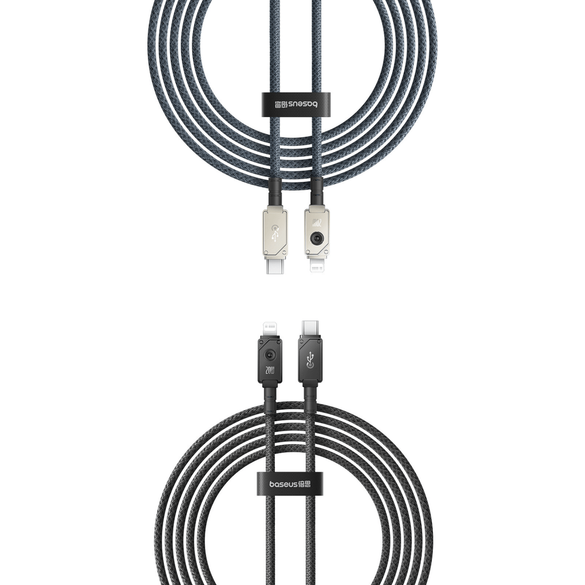 Pack 2 Cables de Carga Rápida Baseus Tipo C a Lightning 2m 20W - Blanco y Negro - Bestmart
