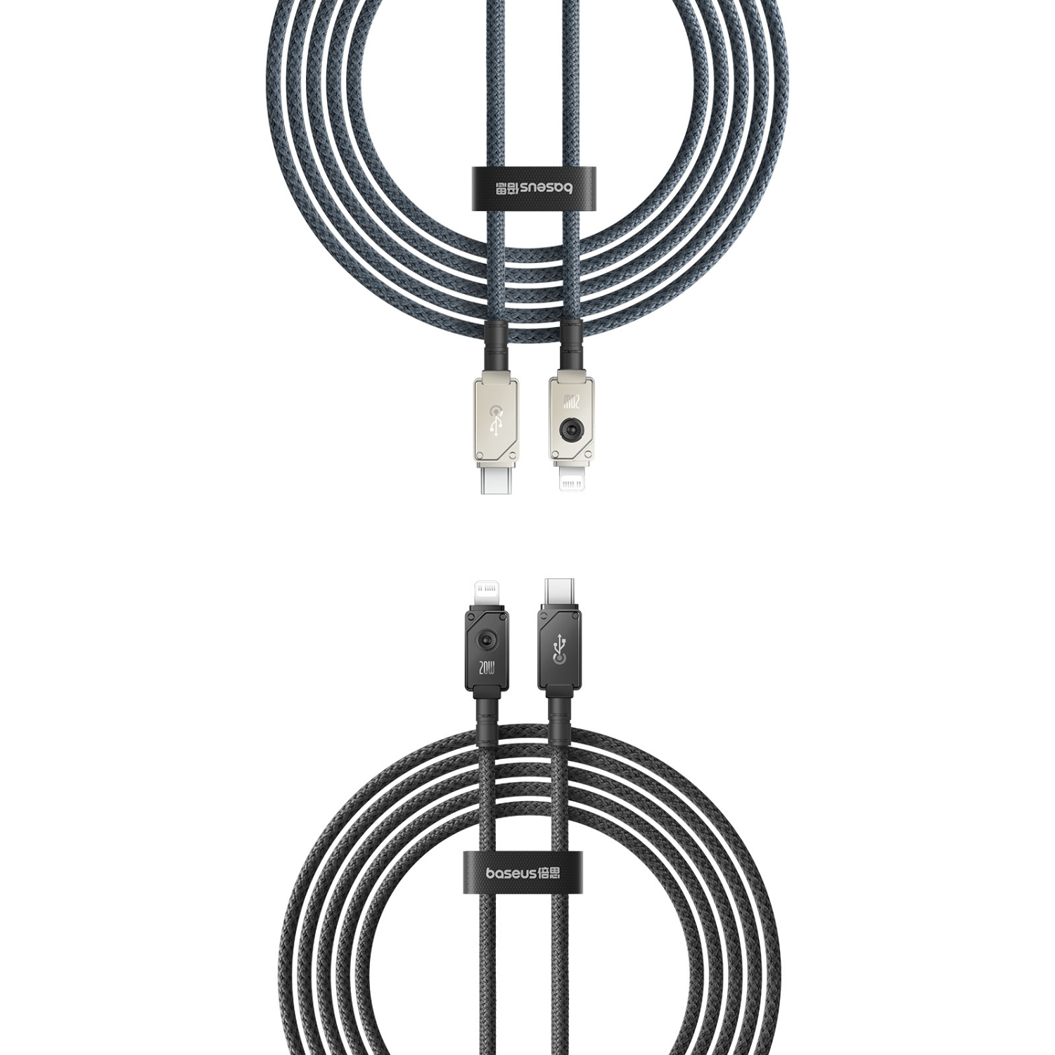 Pack 2 Cables de Carga Rápida Baseus Tipo C a Lightning 2m 20W - Blanco y Negro - Bestmart
