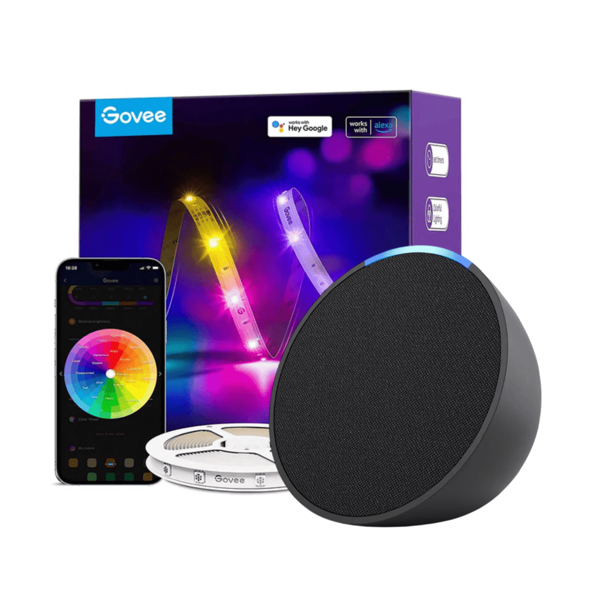 Pack Alexa Echo Pop - Negro + Tira de luces Govee LED RGBIC Basic 5 metros - Bestmart
