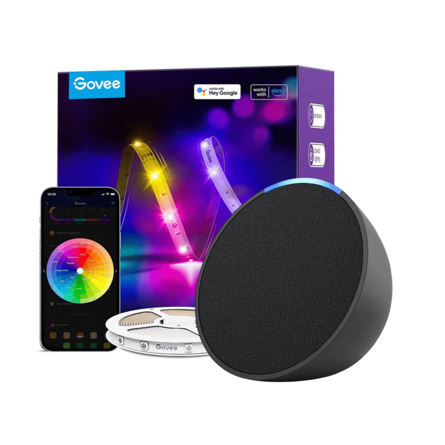 Pack Alexa Echo Pop - Negro + Tira de luces Govee LED RGBIC Basic 5 metros - Bestmart