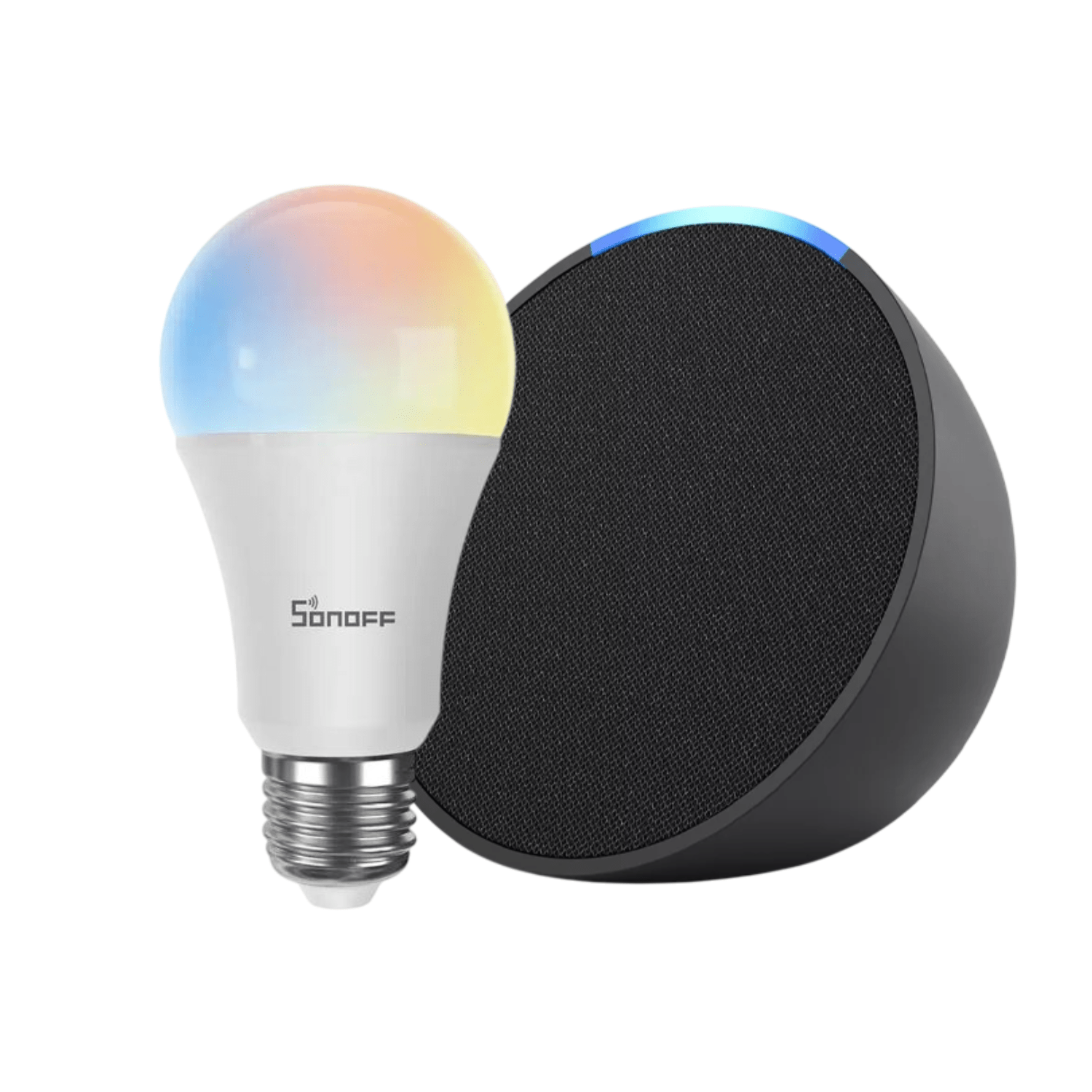 Pack Amazon Echo Pop - Negro + Ampolleta LED Inteligente RGB - Bestmart