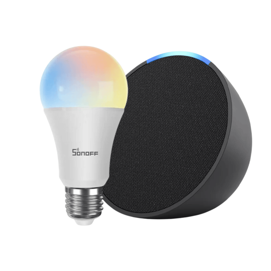 Pack Amazon Echo Pop - Negro + Ampolleta LED Inteligente RGB - Bestmart