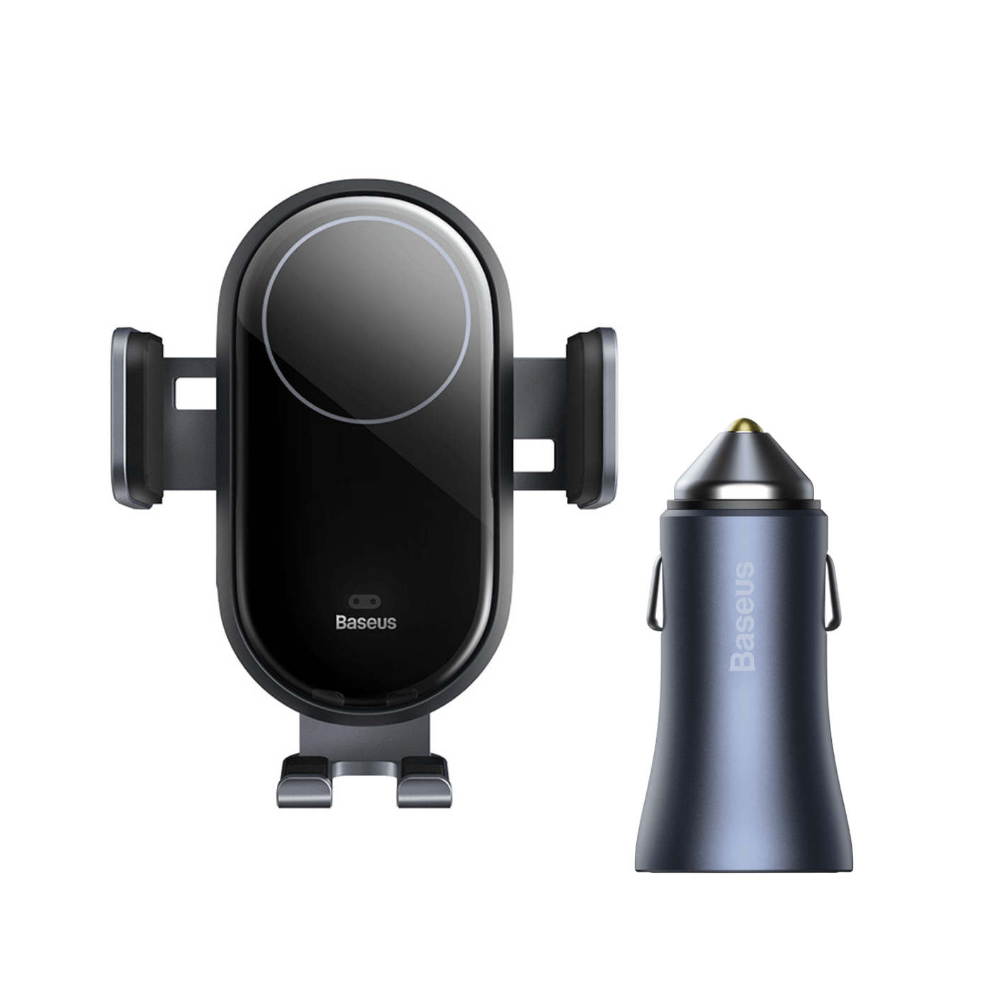Pack Cargador Doble Rápido de Auto Baseus 40W + Soporte Auto con Cargador Inductivo 15W