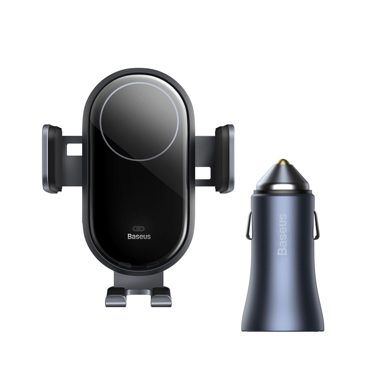 Pack Cargador Doble Rápido de Auto Baseus 40W + Soporte Auto con Cargador Inductivo 15W - Bestmart
