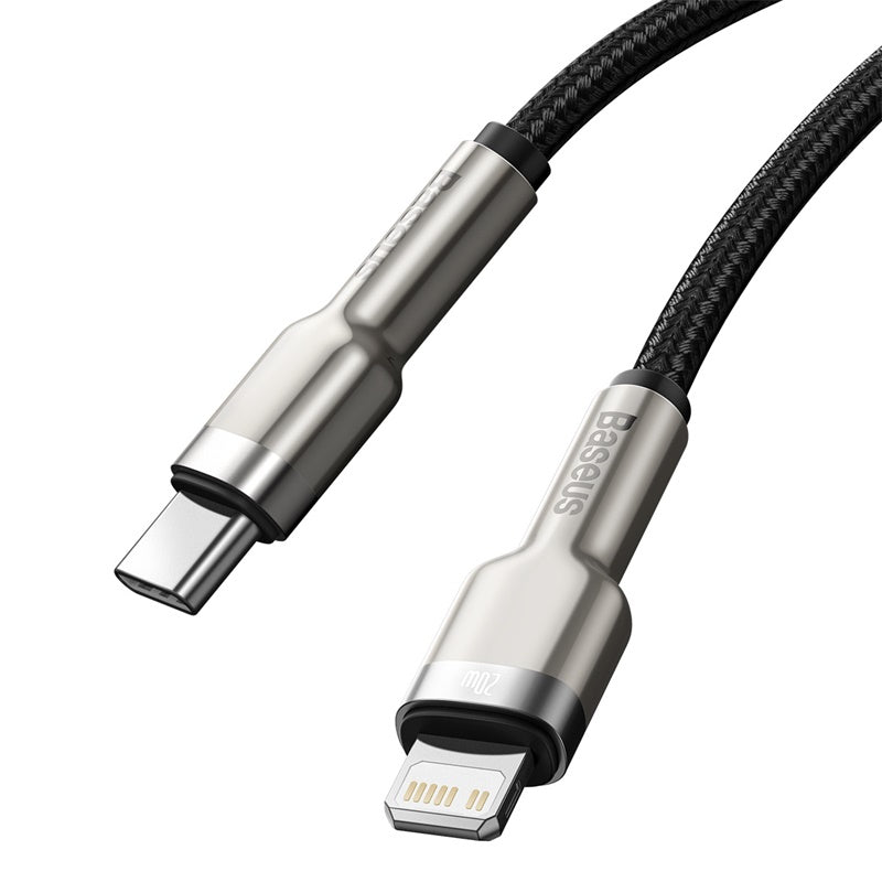 Pack de 4 Cables de Carga Rápida Metálicos Baseus Tipo - C a Lightning - 20W - Serie Cafule Premium (Blanco, Negro, Púrpura, Verde) - Bestmart