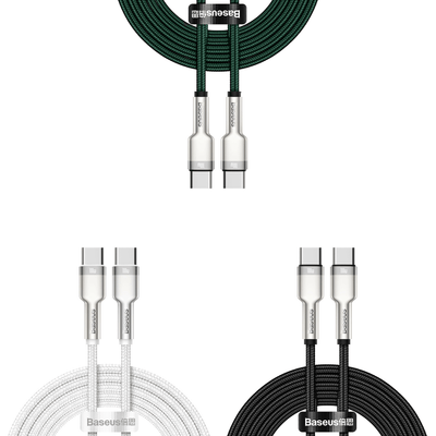 Pack de Cables Baseus Tipo - C a Tipo - C 100W - 2 Metros - Serie Cafule Premium - Blanco, Negro y Verde - Bestmart