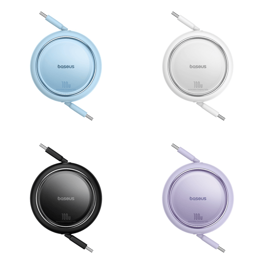 Pack de Cables Retráctiles Baseus Free2 Draw Mini Tipo C 1m - 100W - Negro, Blanco, Púrpura y Azul - Bestmart