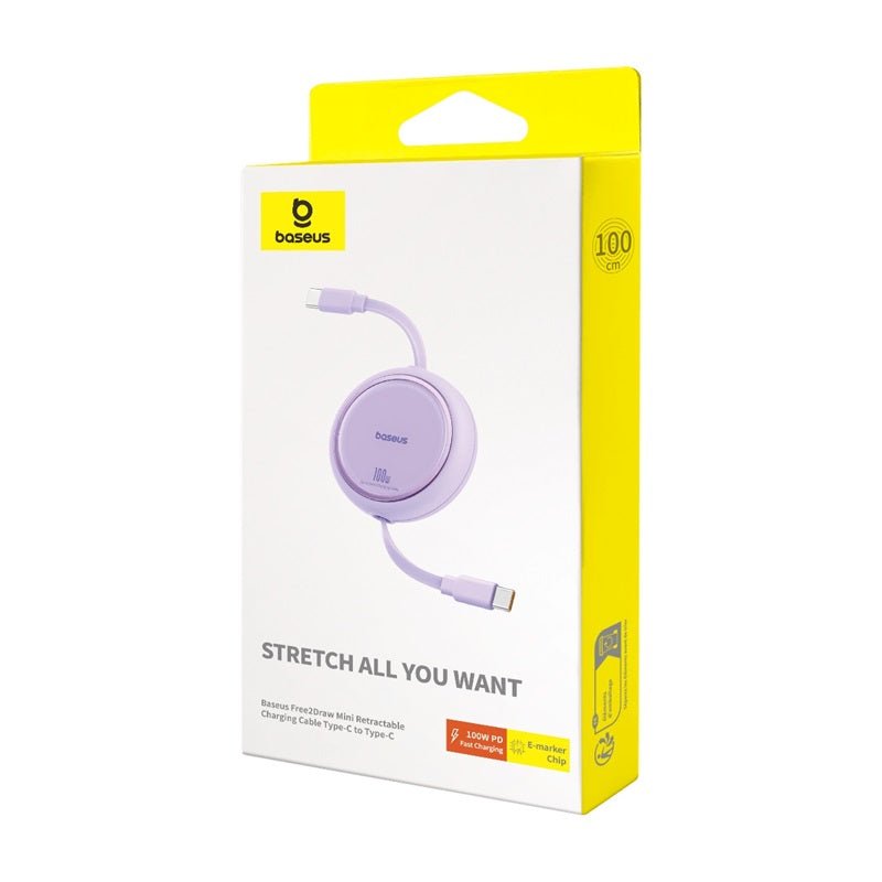 Pack de Cables Retráctiles Baseus Free2 Draw Mini Tipo C 1m - 100W - Negro, Blanco, Púrpura y Azul - Bestmart