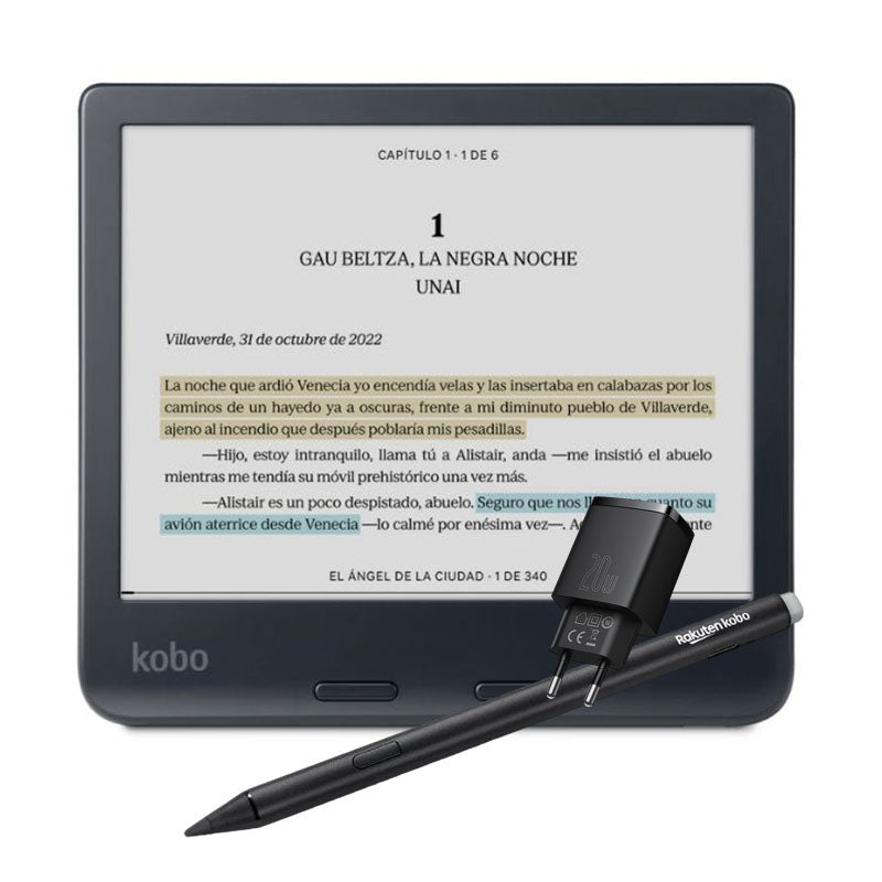 Pack E Reader Kobo Libra Colour HD 7" - 32GB - Negro + Lápiz Kobo Stylus 2 - Negro + Cargador Rápido Baseus Dual - Negro - Bestmart