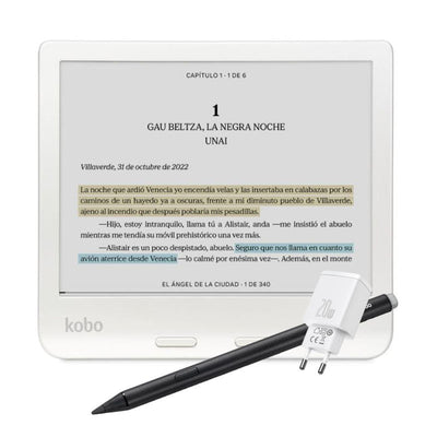 Pack E Reader Kobo Libra Colour HD 7" - Blanco + Lápiz Kobo Stylus 2 - Negro + Cargador Rápido Baseus Dual - Blanco - Bestmart
